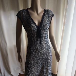 Sheer Floral Print Black and White Dress